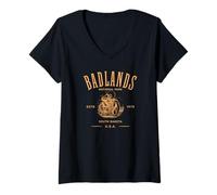 Womens Badlands South Dakota Motorcycle Biker Design V-Neck T-Shirt