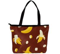 Women's Bag Shoulder Tote Handbag Banana Pattern Print Zipper Purse Top-handle Zip Bags for Gym, Work, School