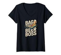 Women's Bag Toss Beer Boss Cornhole Backyard Beer Fun V-Neck T-Shirt