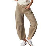 Womens Baggy Barrel Jeans High Waisted Straight Street Jeans with Multiple Pockets Baggy Loose Pants Casual Denim Long Trousers Large Denim Wide Leg Pants for Women (Khaki, L)