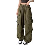 Womens Baggy Cargo Pants Streetwear Hip Hop Joggers Solid Colour Loose Multiple Pockets Overalls Ladies Sweatpants Drawstring Casual Leisure Wide Leg Trousers Lounge Pants Dazzling Pants Green