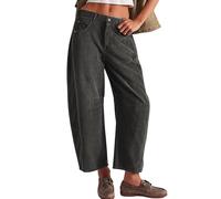 Women's Baggy Corduroy Pants Barrel Cropped Pants Elastic Mid Waist Cord Pants Work Business Casual Wide Leg Trouser (Gray,L)