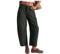 Women's Baggy Corduroy Pants Mid Rise Corduroy Vintage Barrel Pants Winter Elastic Waist Barrel Cropped Pants Work Business Retro Casual Wide Leg Baggy Trouser with Pockets (Green,L)