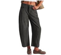 Women's Baggy Corduroy Pants Mid Rise Corduroy Vintage Barrel Pants Winter Elastic Waist Barrel Cropped Pants Work Business Retro Casual Wide Leg Baggy Trouser with Pockets (Grey,XXL)