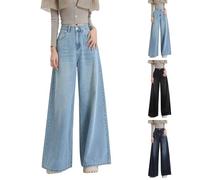 Women's Baggy Jeans, Boyfriend Style, Vintage, Wide Leg, Mid Rise Barrel Denim Ankle Trousers, Female Jean Jeggings, Women's Stretch High Waist with Pockets, Halloween/Christmas/Gift, Light blue-5, XL