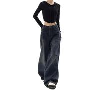 Women's Baggy Jeans Y2k Boyfriend Jeans Vintage Solid Straight Leg High Waisted Denim Pants(Size:Small)