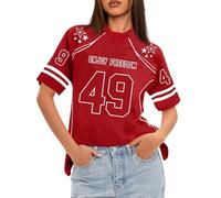 Women's Baggy Jersey Oversized Graphic Y2K T Shirts Number Print Drop Shoulder Streetwear Tee Tops 02-Red XL