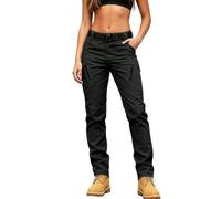 Womens Baggy Walking Trousers Multi Zip Pocket Straight Leg Cargo Pants with Adjustable Belt Stretch Loose Fit Casual Trousers for Women UK Outdoor Hiking Work Daily Wear Khaki Black Army Green