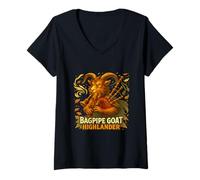 Womens Bagpipe Goat Highlander Music Power V-Neck T-Shirt