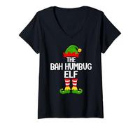 Womens Bah Humbug Elf Xmas Matching Family Elf Squad Christmas V-Neck T-Shirt