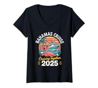 Womens Bahamas Cruise 2025 Flamingo Sunset Family Matching Trip V-Neck T-Shirt