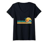 Women's Bahamas - Retro Spring Break Beach Vacation Summer V-Neck T-Shirt