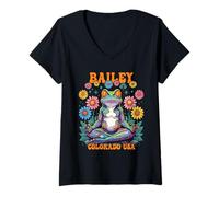 Womens Bailey Colorado USA Psychedelic Frog Zen Chill Design V-Neck T-Shirt
