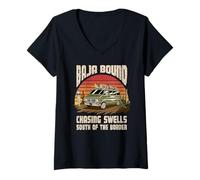 Women's Baja Bound Surf Trip Mexico Sunset V-Neck T-Shirt