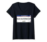 Womens Baja California Mexicali License Plate Mexicans Souvenir V-Neck T-Shirt