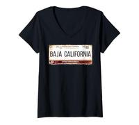 Women's Baja California Mexico License Plate Travel Vacation Beach V-Neck T-Shirt