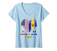 Womens Bajan American Ideas For Kids Barbadian USA Flag Bajan Roots V-Neck T-Shirt