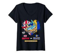 Womens Bajan British Flag Idea For Women Bajan Flying Fish & Chips V-Neck T-Shirt