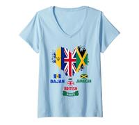 Womens Bajan British & Jamaican Flag Outfit Idea For Kids Heritage V-Neck T-Shirt