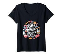 Women's Bake the World a Better Place Baking Lover Baker Pastry Chef V-Neck T-Shirt