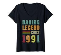 Womens Baker Legend 1991 34 Years Pastry 34th Birthday Baking V-Neck T-Shirt