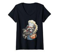 Women's Baker Raccoon Chef Shirt Melting Donut Glaze Trash Panda Mom V-Neck T-Shirt