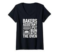 Women's Bakers Assistant I Put The Bun in The Oven Baking V-Neck T-Shirt