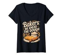 Womens Bakers We Knead The Dough Bread Rolling Pin Wheat V-Neck T-Shirt