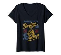 Womens Bakersfield CA Boxing MMA USA Vintage Distressed Design V-Neck T-Shirt