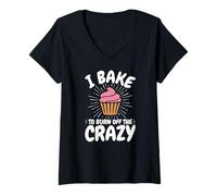 Womens Baking, Baker, Cupcake, Funny, I Bake to Burn Off The Crazy V-Neck T-Shirt
