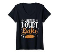 Women's Baking Baker When in Doubt Bake Pastry Chef Bakery Grunge V-Neck T-Shirt