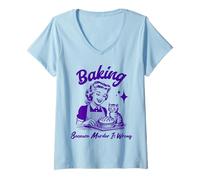 Womens Baking Because Murder is Wrong Vintage Baker Women Kitten V-Neck T-Shirt