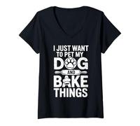 Womens Baking Happiness with My Dog Cute Cozy Home Quote V-Neck T-Shirt
