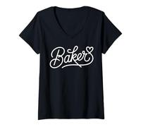 Womens Baking Heart - Funny Pastry Baker Baking V-Neck T-Shirt