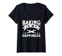 Womens Baking is My Happiness V-Neck T-Shirt