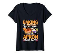 Womens Baking is My Superpower and My Apron is My Cape V-Neck T-Shirt