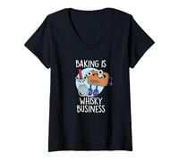 Women's Baking is Whisky Business Funny Baker Pun V-Neck T-Shirt