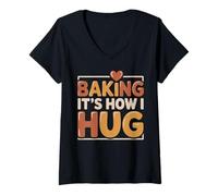 Womens Baking It’s How I Hug Retro Baking Lover Funny Quote V-Neck T-Shirt