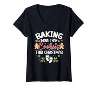Womens Baking More Than Cookies Christmas Pregnancy Announcement V-Neck T-Shirt