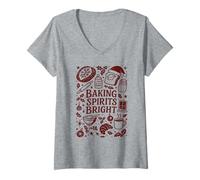 Womens Baking Spirits Bright Sourdough Bread Christmas Doodle V-Neck T-Shirt
