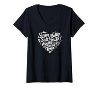 Women's Baking Sugar Butter Milk Vanilla Cocoa Flour Heart V-Neck T-Shirt