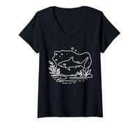 Women's Bala Shark Line Art Fish Lover V-Neck T-Shirt