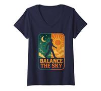 Womens Balance The Sky Cosmic Day Night Journey V-Neck T-Shirt