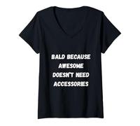 Womens Bald and Brave Meme for Men with Shiny Heads V-Neck T-Shirt