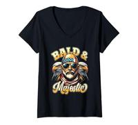 Womens Bald And Majestic Sexy Bald Guy Dad Eagle Usa Flag Bandana V-Neck T-Shirt