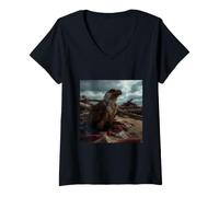 Women's Bald Bird Sculpture USA Flag Patriotic Wildlife V-Neck T-Shirt