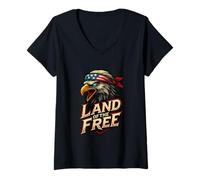 Women's Bald Eagle American Flag Bandana Headwrap Design V-Neck T-Shirt