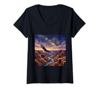 Women's Bald Eagle Grand Canyon Desert Western Artwork V-Neck T-Shirt