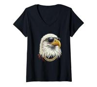 Womens Bald Eagle Sunglasses, Cool Funny Rebel Boss Hip 4th of July V-Neck T-Shirt