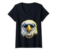Womens Bald Eagle Sunglasses, Cool Funny Rebel Boss Hip 4th of July V-Neck T-Shirt